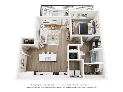Floor plan for 1 bed, 1 bath, 819 sqft
